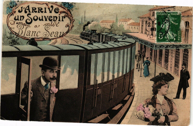 Carte postale ancienne J'Arrive un Souvenir - Blanc Seau