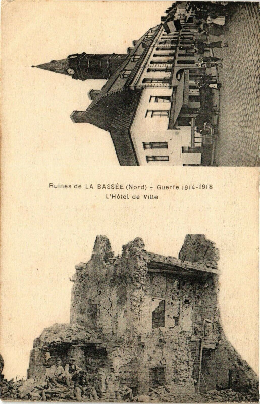 Carte postale ancienne Ruines de La Basse - Guerre 1914-1918 - L'Hotel de Ville à Erre