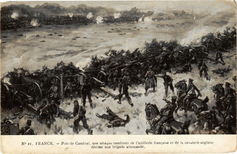 Carte postale ancienne France - Pres de cambai une attaque combinée de l'attilerie