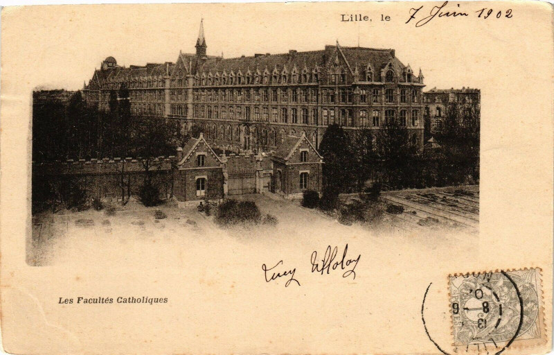 Carte postale ancienne Lille le 7 Juin 1902 - Les Facultes Catholiques à Lille