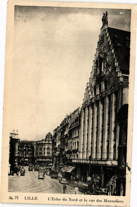 Carte postale ancienne Lille - L'Echo du Nord et la rue des Manneliers à Lille