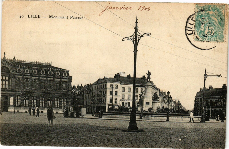 Carte postale ancienne Lille - Monument Pasteur (janvier 1905) à Lille