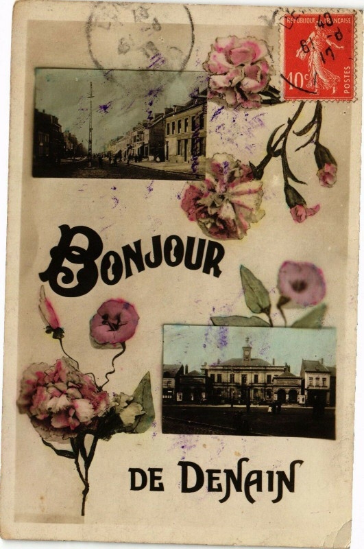 Carte postale ancienne Bonjour de Denain à Denain