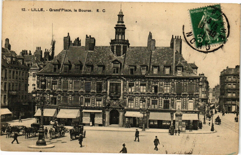 Carte postale ancienne Lille - Grand'Place la Bourse à Lille