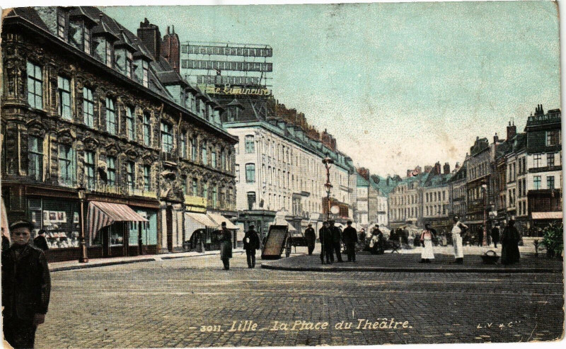 Carte postale ancienne Lille - La Place du Theatre à Lille