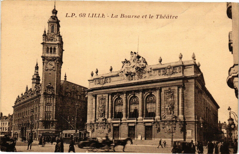 Carte postale ancienne Lille - La Bourse et le Theatre à Lille