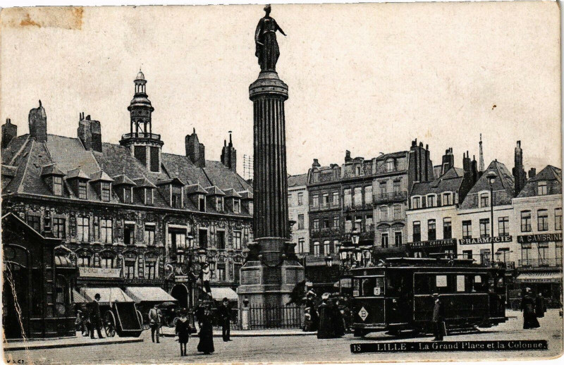 Carte postale ancienne Lille - La Grand Place et la Colonne à Lille