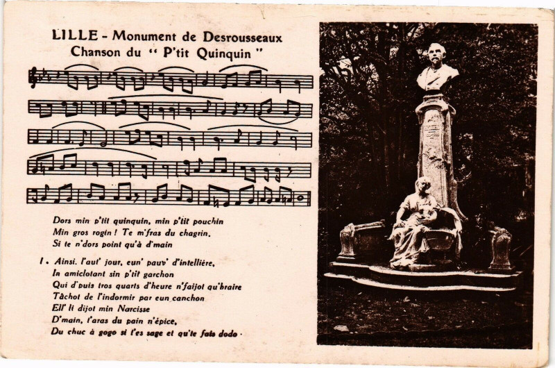 Carte postale ancienne Lille - Monument de Desrousseaux hanson du P'tit Quinquin à Lille