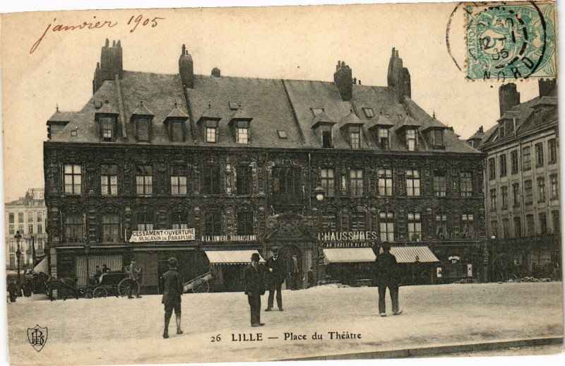 Carte postale ancienne Lille - Place du Theatre à Lille