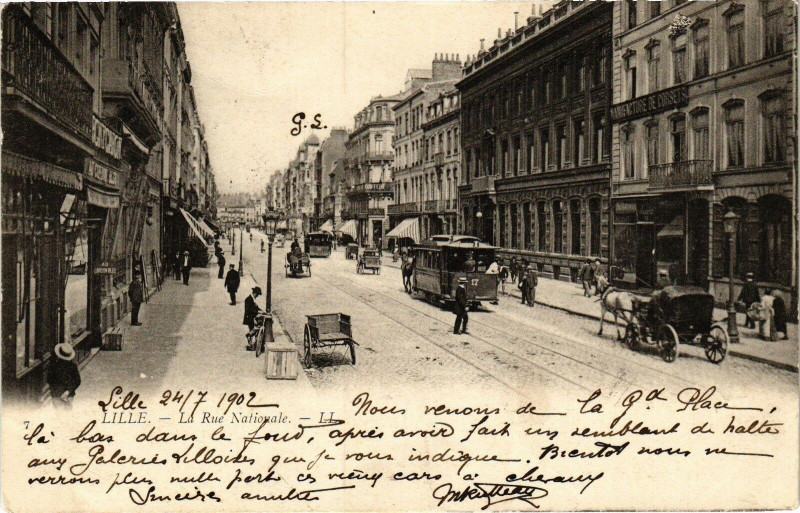 Carte postale ancienne Lille - La Rue Nationale à Lille