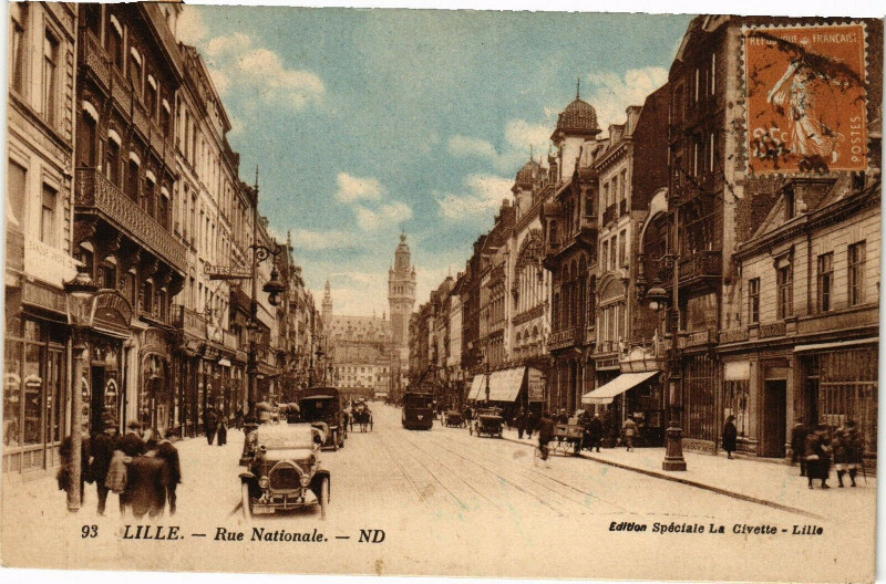 Carte postale ancienne Lille - Rue Nationale à Lille