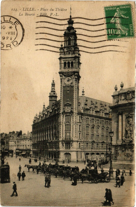 Carte postale ancienne Lille - Place du Theatre - La Bourse à Lille