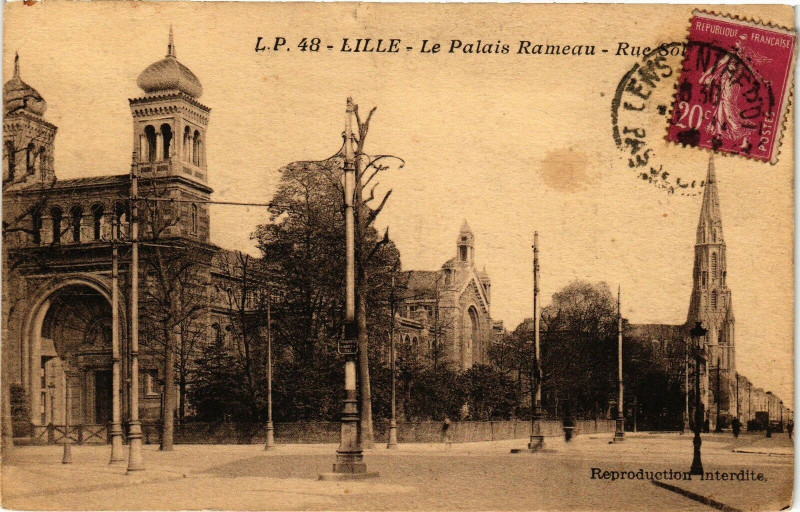 Carte postale ancienne Lille - Le Palais Rameau - Rue à Lille