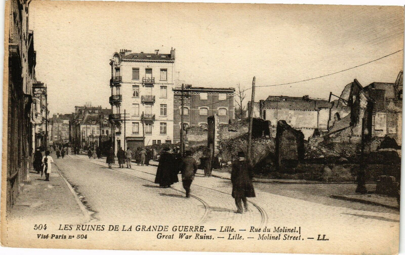 Carte postale ancienne Les Ruines de la Grande Guerre - Lille - Rue du Molimel à Lille