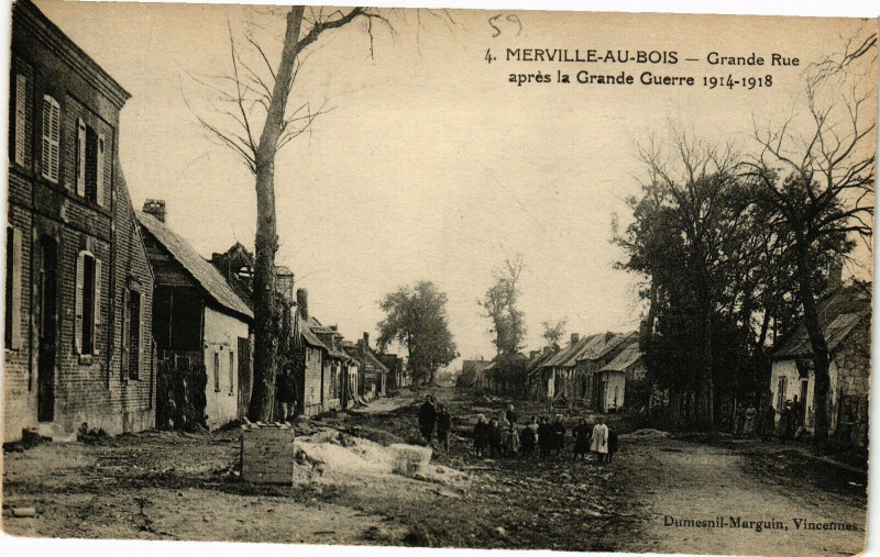 Carte postale ancienne Merville-au-Bois - Grande Rue après la Grande Guerre 1914-1918 à Ailly-sur-Noye