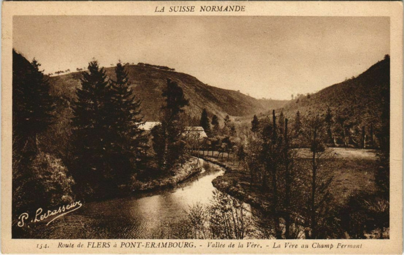 Carte postale ancienne Route de Flers a Pont-Erambourg Vallée de la Vere à Flers