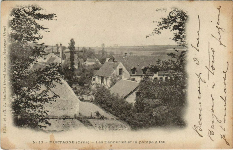 Carte postale ancienne Mortagne Les Tanneries et la pompe a feu à Ri