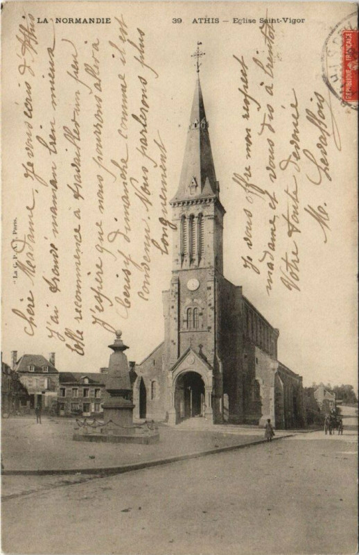 Carte postale ancienne La Normandie Athis Eglise Saint-Vigor à Sai