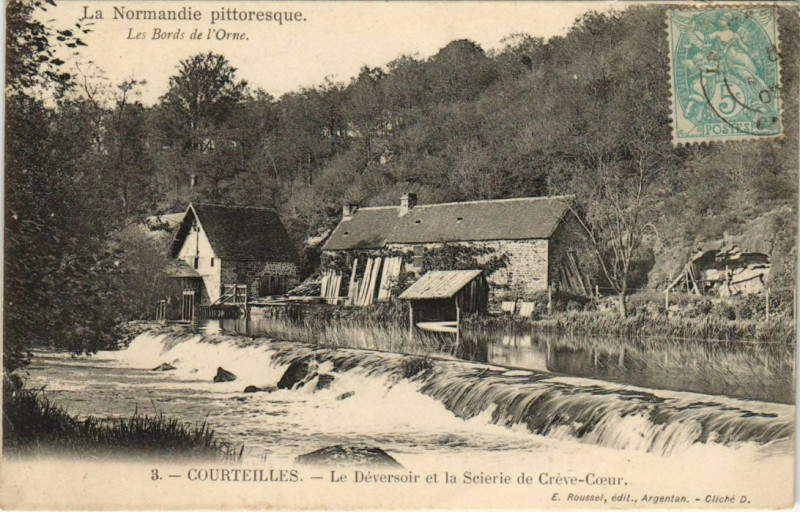 Carte postale ancienne Courteilles Le Deversoir et la Scierie France à Ri