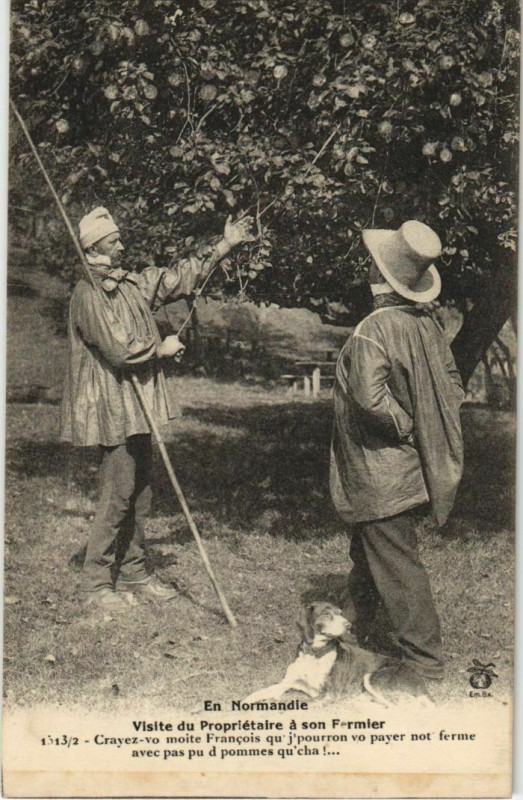 Carte postale ancienne En Normandie Visite du Proprietaire a son Fermier France à Ri
