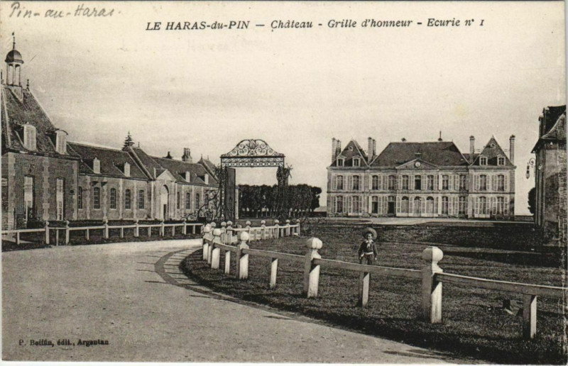 Carte postale ancienne Le Haras du Pin Chateau, Grille d'honneur France à Ri