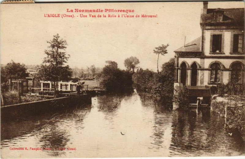 Carte postale ancienne Laigle Une Vue de la Rille a l'Usine France à Ri