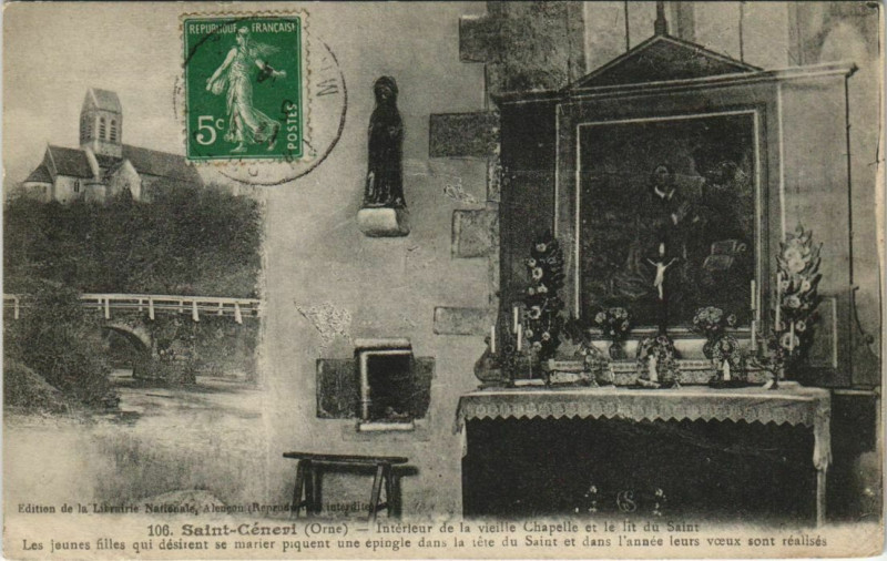 Carte postale ancienne Saint-Ceneri-Intérieur de la vieille et le lit du Saint à Ri