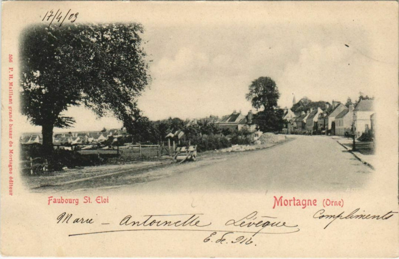 Carte postale ancienne Mortagne - Faubourg Saint-Eloi à Sai