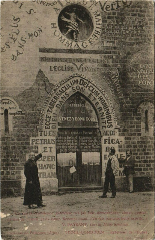 Carte postale ancienne Menil-Gondouin - Extérieur de l'Eglise à Ménil-Gondouin