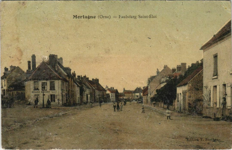 Carte postale ancienne Mortagne - Faubourg Saint-Eloi à Sai