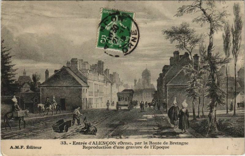 Carte postale ancienne Entrée d'Alencon par la Route de Bretagne