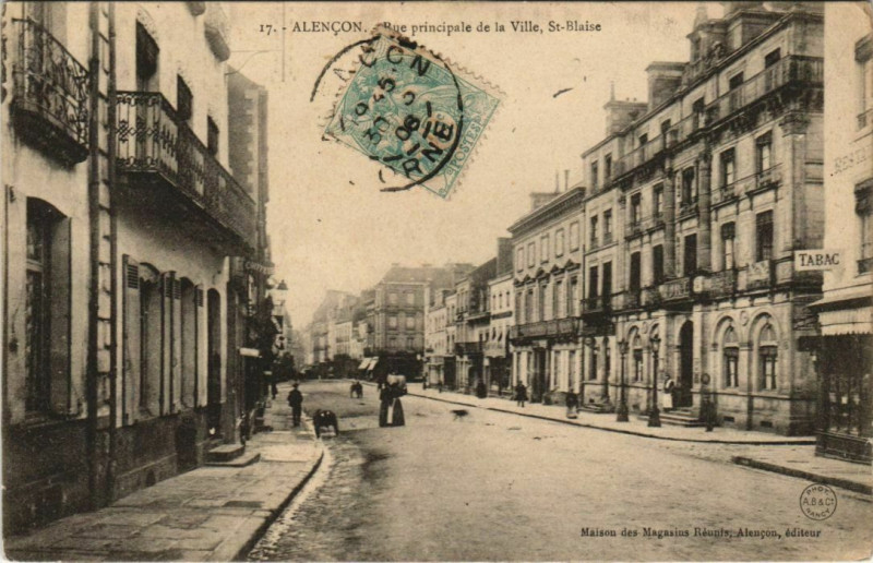 Carte postale ancienne Alencon-Rue principale de la Ville-St Blaise à Alençon