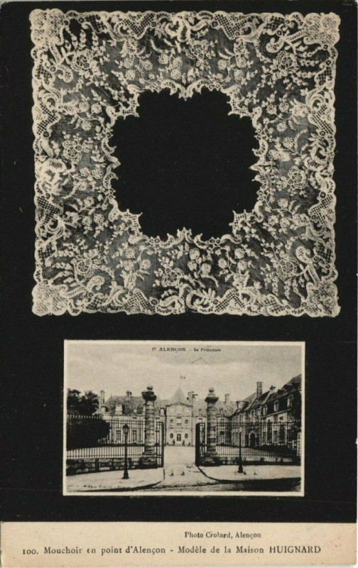Carte postale ancienne Mouchoir en point d'Alencon-Modéle de la Maison Huignard
