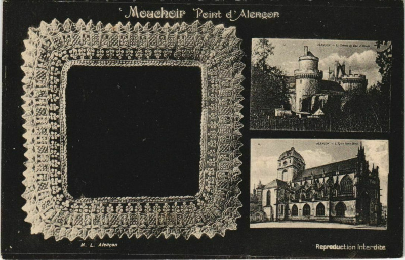 Carte postale ancienne Mouchoir Point d'Alencon