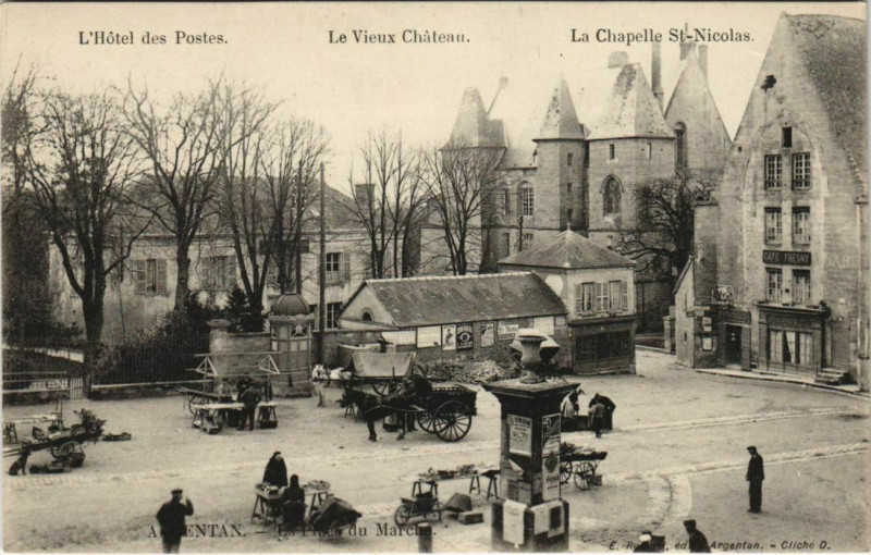 Carte postale ancienne Argentan-La Place du Marché à Argentan