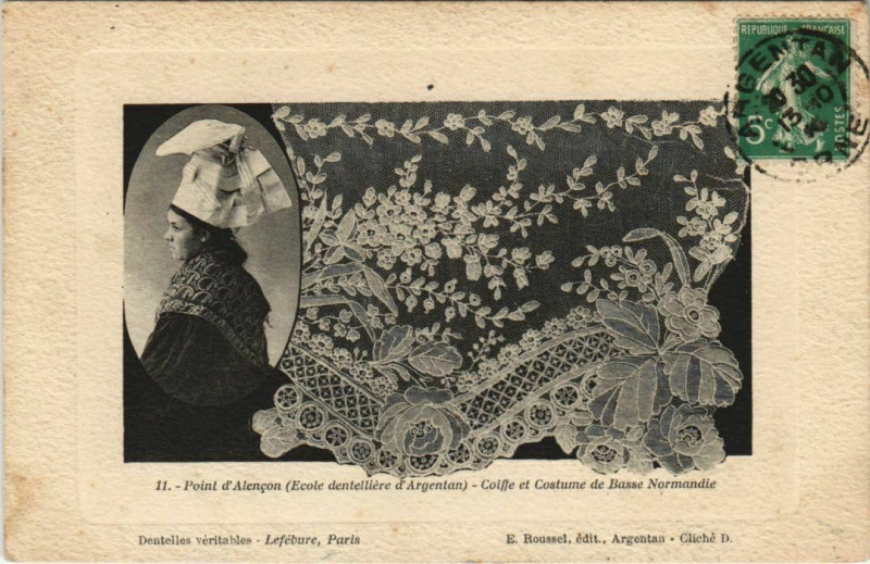 Carte postale ancienne Point d'Alencon-Coiffe et Costume de Basse Normandie
