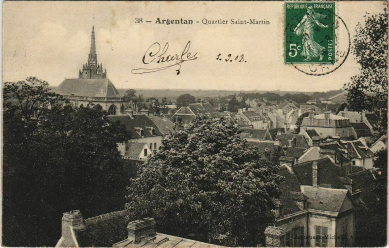 Carte postale ancienne Argentan Quartier Saint-Martin à Argentan