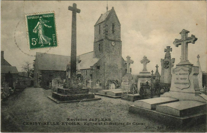 Carte postale ancienne Environs de Flers Cerisy-Belle Etoile - Eglise et Cimeliere à Flers
