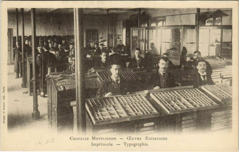 Carte postale ancienne Chapelle Montligeon - Oeuvre Expiatoire - Imprimerie, typographie à Ri