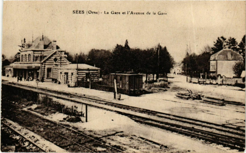 Carte postale ancienne Sees La Gare et Avenue de la Gare à Sées