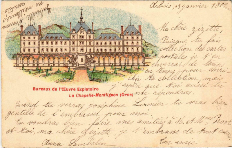 Carte postale ancienne La Chapelle Montligeon - Bureaux de l'Oeuvre Explatorie à La Chapelle-Montligeon