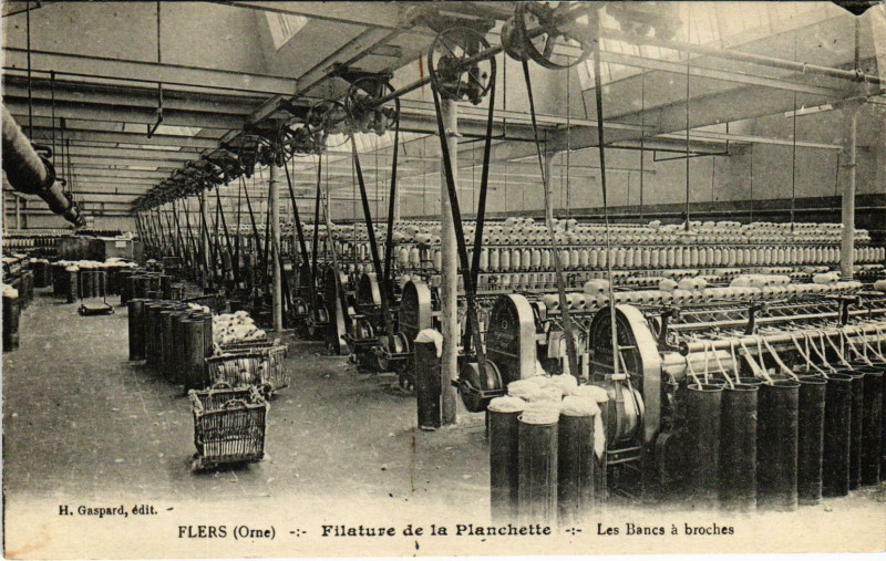 Carte postale ancienne Flers Orne - Filature de la Planchette Les Blancs a broches à Flers