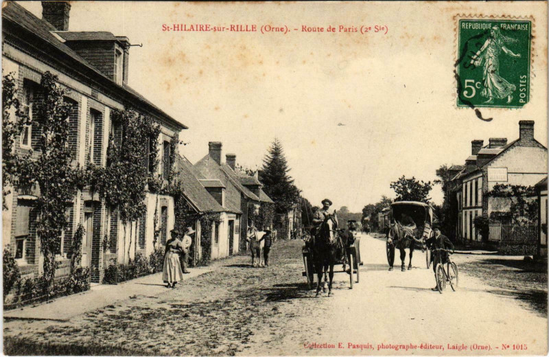 Carte postale ancienne Saint-Hilaire-sur-Rille-Route de Paris à Ri