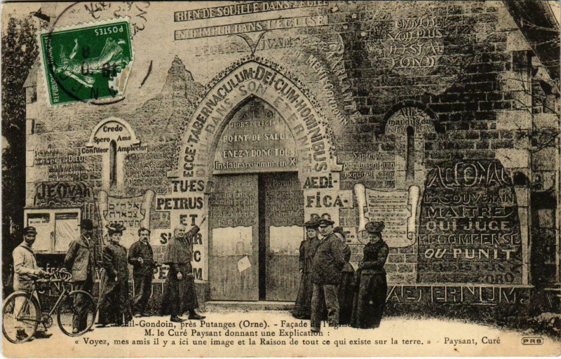 Carte postale ancienne Menil Gondouin Orne - Facade de L'Eglise