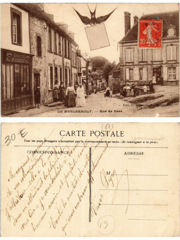 Carte postale ancienne Le Merlerault Rue des Sees à Sées