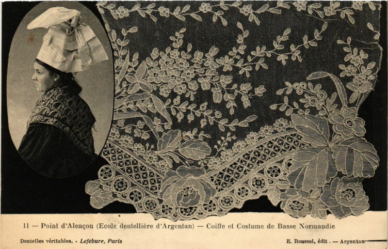 Carte postale ancienne Point d'Alencon (Ecole denteillére d'Angerton ) - Coiffe et ...