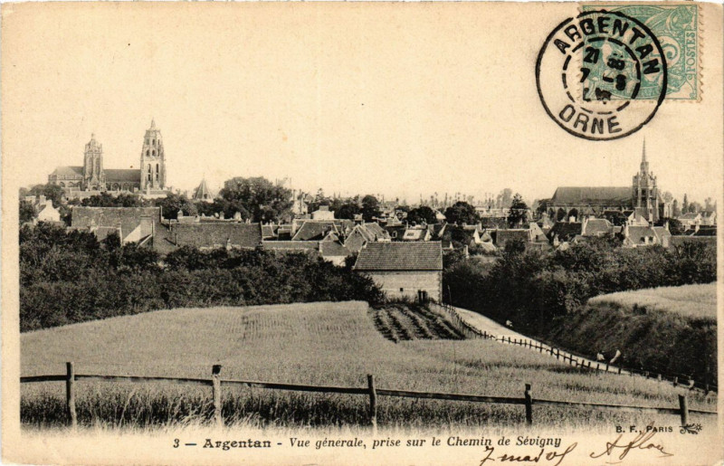Carte postale ancienne Argentan -Vue générale,prise sur le Chemin de Sévigny à Argentan