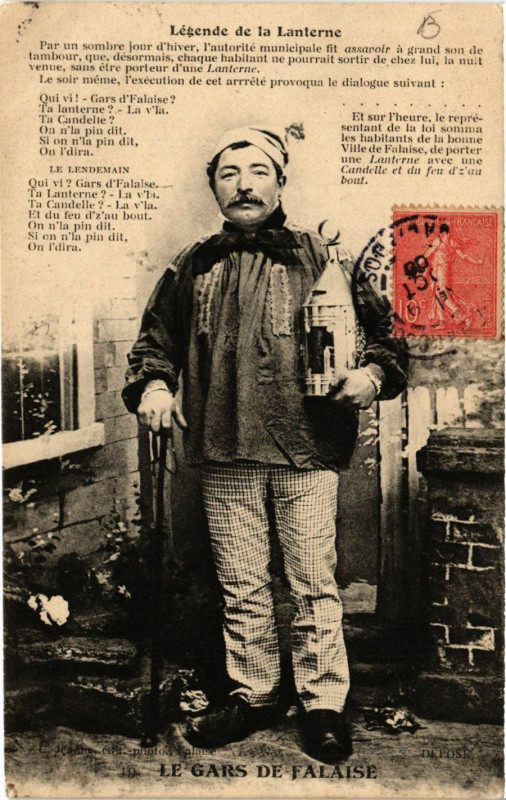 Carte postale ancienne Le Gars de Falaise - Légende de la Laterne