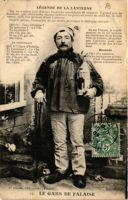 Carte postale ancienne Le Gars de Falaise - Légende de la Laterne