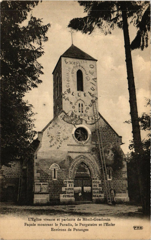 Carte postale ancienne L'Eglise vivante et parlante de ménil-Gondouin -Facade montrant à Ménil-Gondouin